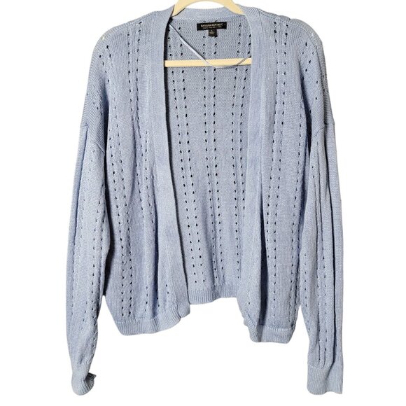 Banana Republic Womens Blue Italian Linen Knit Open Front Preppy Cardigan Large - Picture 1 of 8